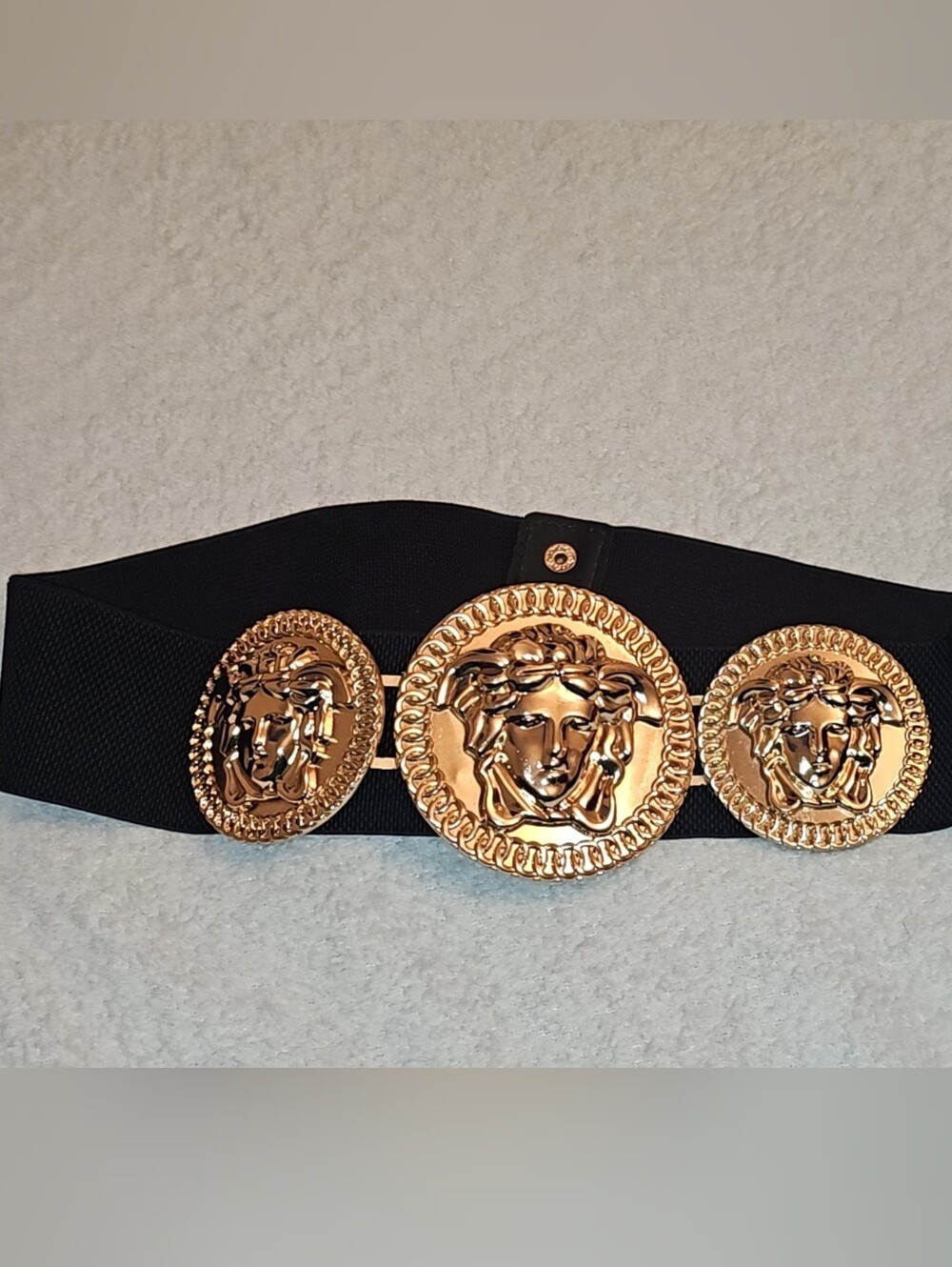 Gold Medallion Stretch Belt - Black